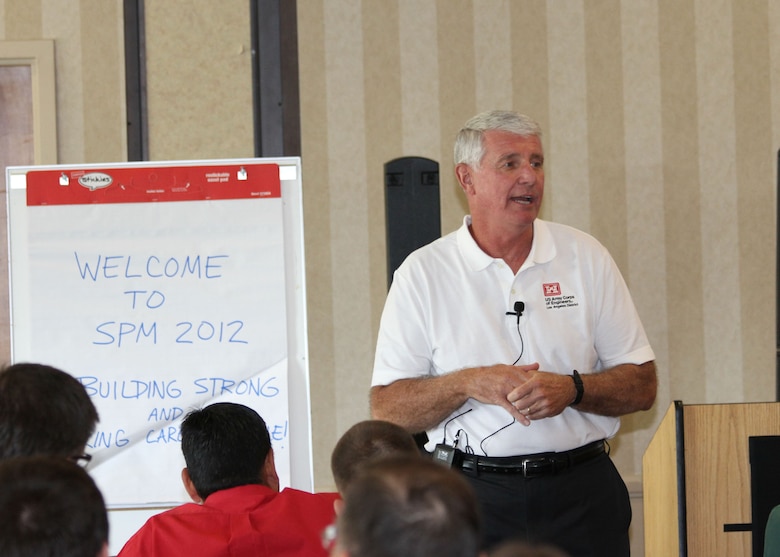 LOS ANGELES -- Retired Lt. Gen. Robert Van Antwerp, former Chief of Engineers, speaks with current and future leaders Nov. 7 about his leadership experience and offers advice for attendees at the U.S. Army Corps of Engineers Los Angeles District's Strategic Planning Meeting. During the three-day event, LA District team members heard from leaders in industry, public service and academia about the aspects of leadership and how they can apply them to their daily work life.