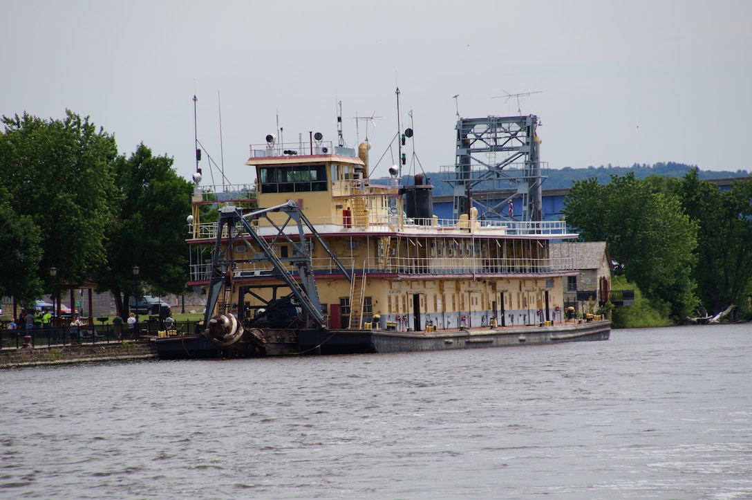 St. Paul District's former dredge, Thompson, moored at it's new berth at Prairie du Chien, Wis.