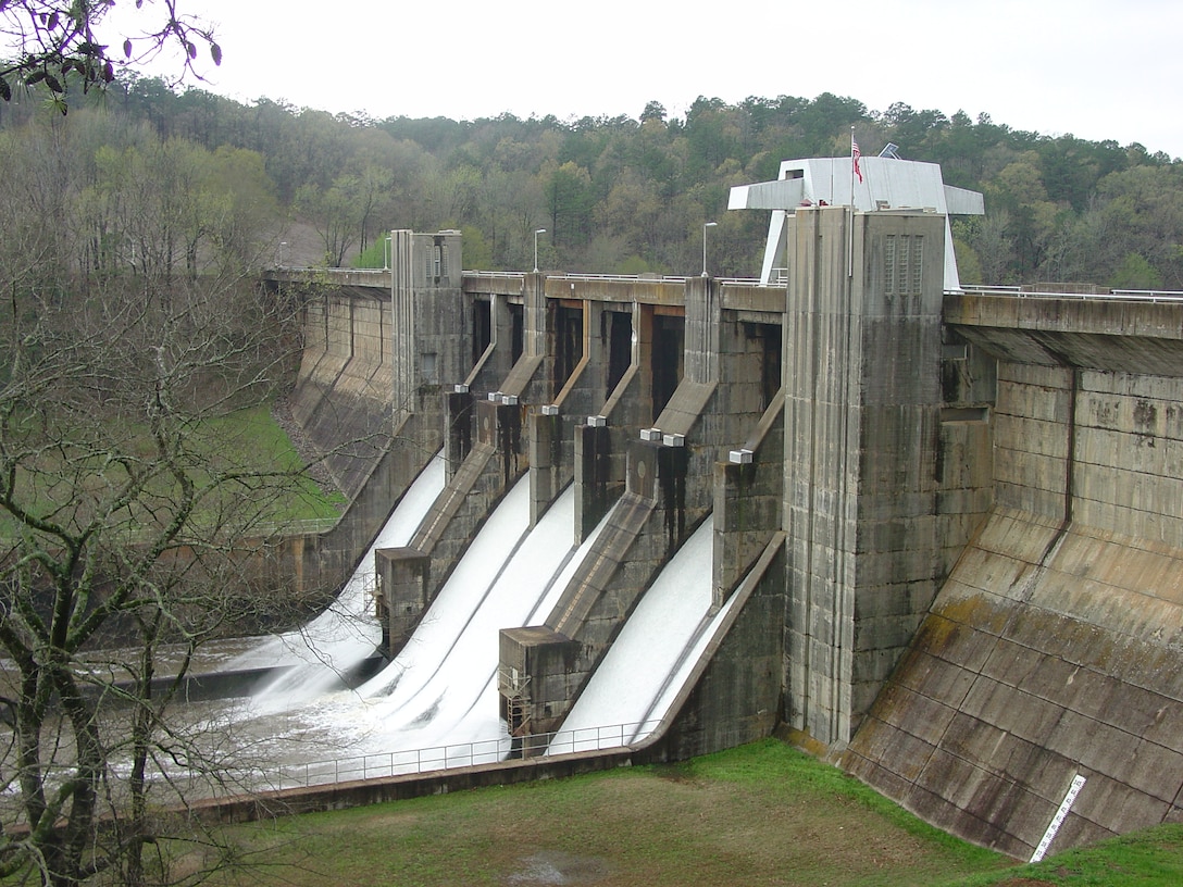 Water going through spillway during high water in 2008.