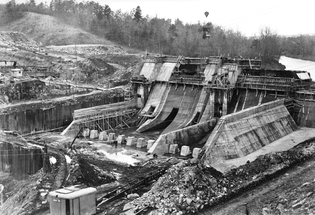 The dam under construction in January 1941.