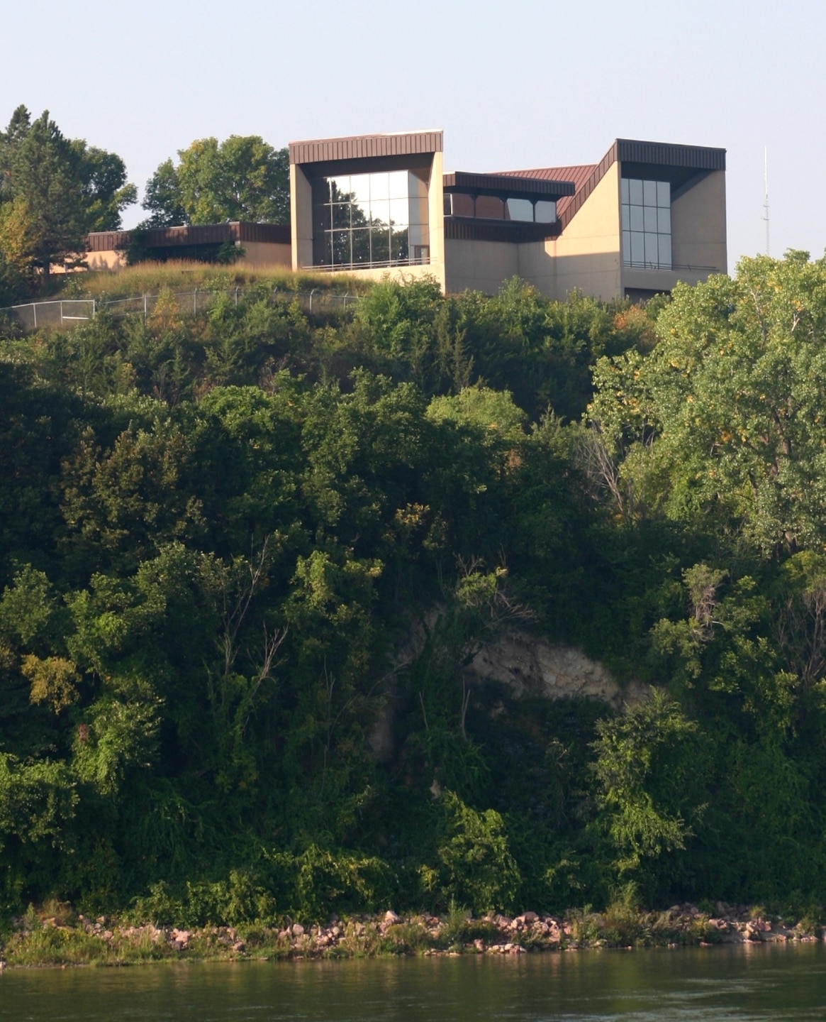 Lewis and Clark Visitor Center at Gavins Point Project.  View from Training Dike Recreation Area.