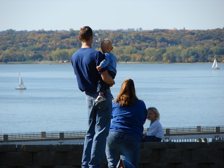 A family enjoying the view of Lewis and Clark Lake, Gavins Point Project, from the Lewis and Clark Visitor Center