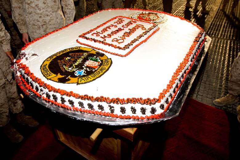 Marines celebrated the 237rd Marine Corps Birthday with a traditional cake cutting ceremony aboard Camp Leatherneck, Afghanistan, Nov. 10, 2012.