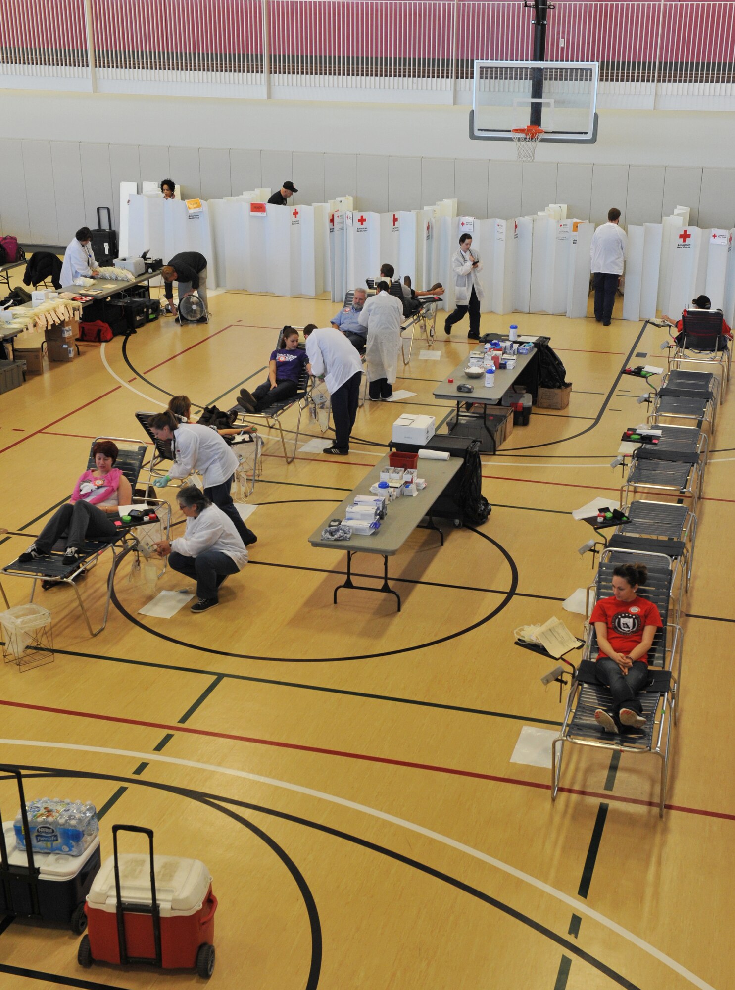 Area residents donate blood in efforts to honor current and past service members during a Military Appreciation Blood Drive at the University of Central Missouri, Warrensburg, Mo., Nov. 9. The UCM Office of Military and Veteran Services, the Student Veterans Organization, ROTC Fighting Mules, and Volunteer Services at UCM worked with the American Red Cross to sponsor the blood drive in honor of Veterans Day. (U.S. Air Force photo/Heidi Hunt) (Released)