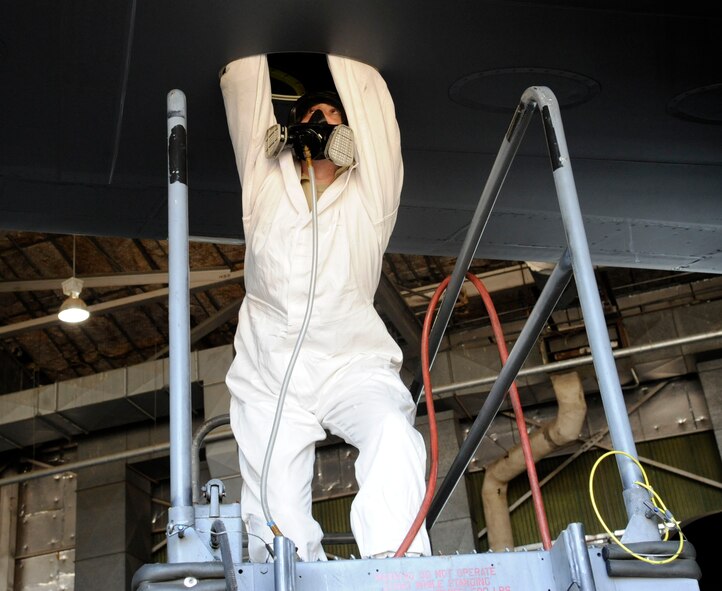 Staff Sgt. Matthew Abbott, 307th Bomb Wing Fuel Systems Maintenance section, prepares to climb inside the fuel tank of a B-52H Stratofortress on Barksdale Air Force Base, La., Nov. 15. Airmen in the fuels section have the responsibility of diagnosing and repairing various fuel systems and fuel tanks on the B-52 to ensure the aircraft completes its mission of delivering precision munitions on the battlefield. (U.S. Airman 1st Class Andrew Moua)(RELEASED)