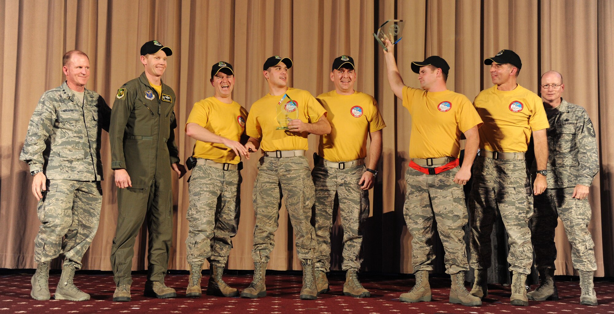 BARKSDALE AFB, La. -- Team Minot's 5th Bomb Wing Owned It at this year's Global Strike Challenge, winning the Bartsch Trophy for best electronic countermeasures, Best Security Forces Tactics, Best Bomber Nuclear Load Team, Best Bomber Crew Chief Team, Best Bomber Nuclear Crew Chief Team, and Best Bomber Nuclear Munitions Maintenance Team. (U.S. Air Force photo/Senior Airman Brittany Y. Auld)

