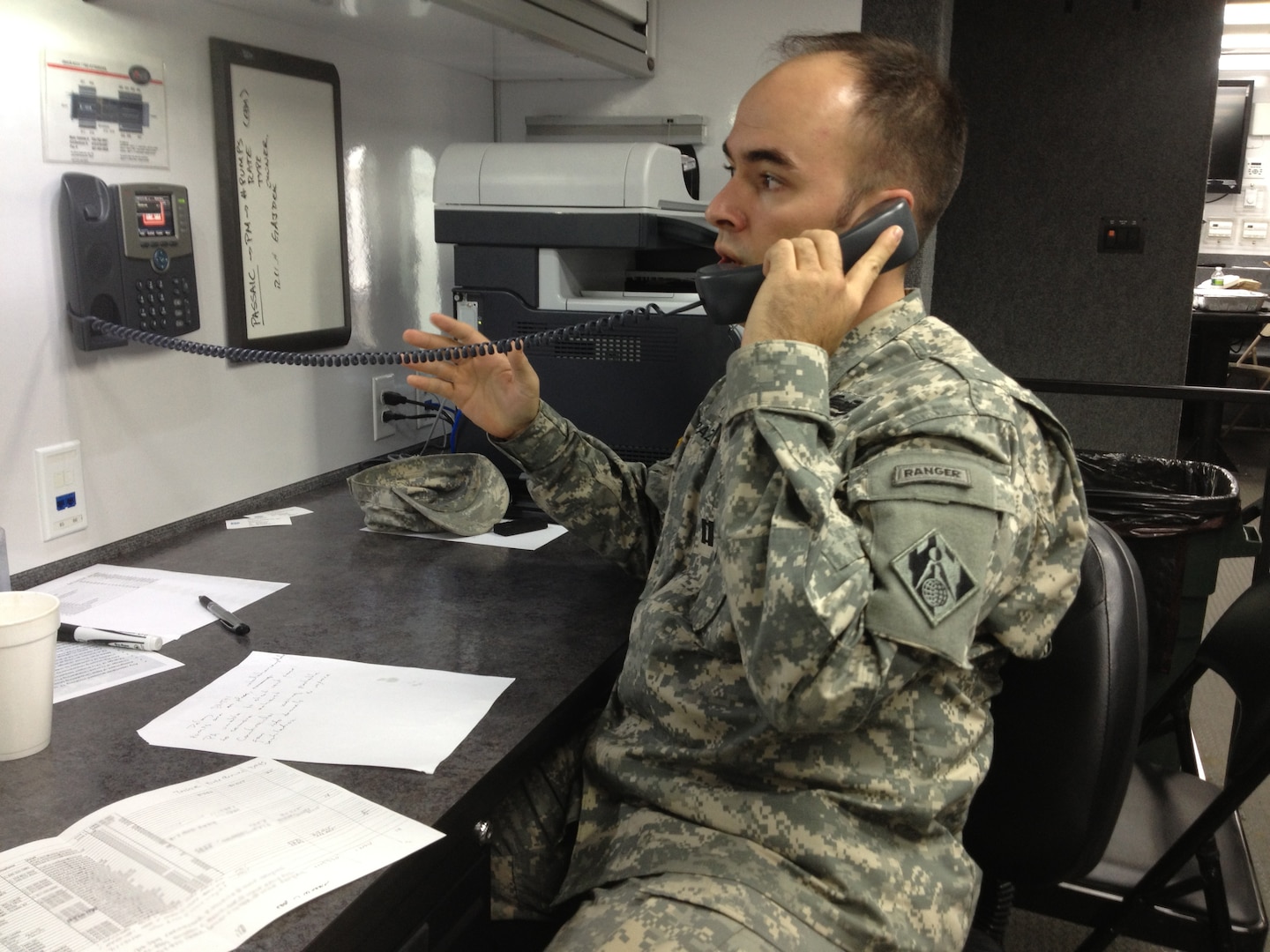NEW YORK – Capt. Antonio Pazos assists in the dewatering mission from an Emergency Command and Control Vehicle in lower Manhattan. Through a partnership of private industry professionals and city and federal agencies, flood waters from nine FEMA mission-assigned locations in New York City have been removed less than two weeks after Hurricane Sandy’s record-level storm surge inundated the area. Dewatering operations at four of five other FEMA mission-assigned locations in the New York City metro area have also completed. (U.S. Army photo/Patrick Bloodgood)