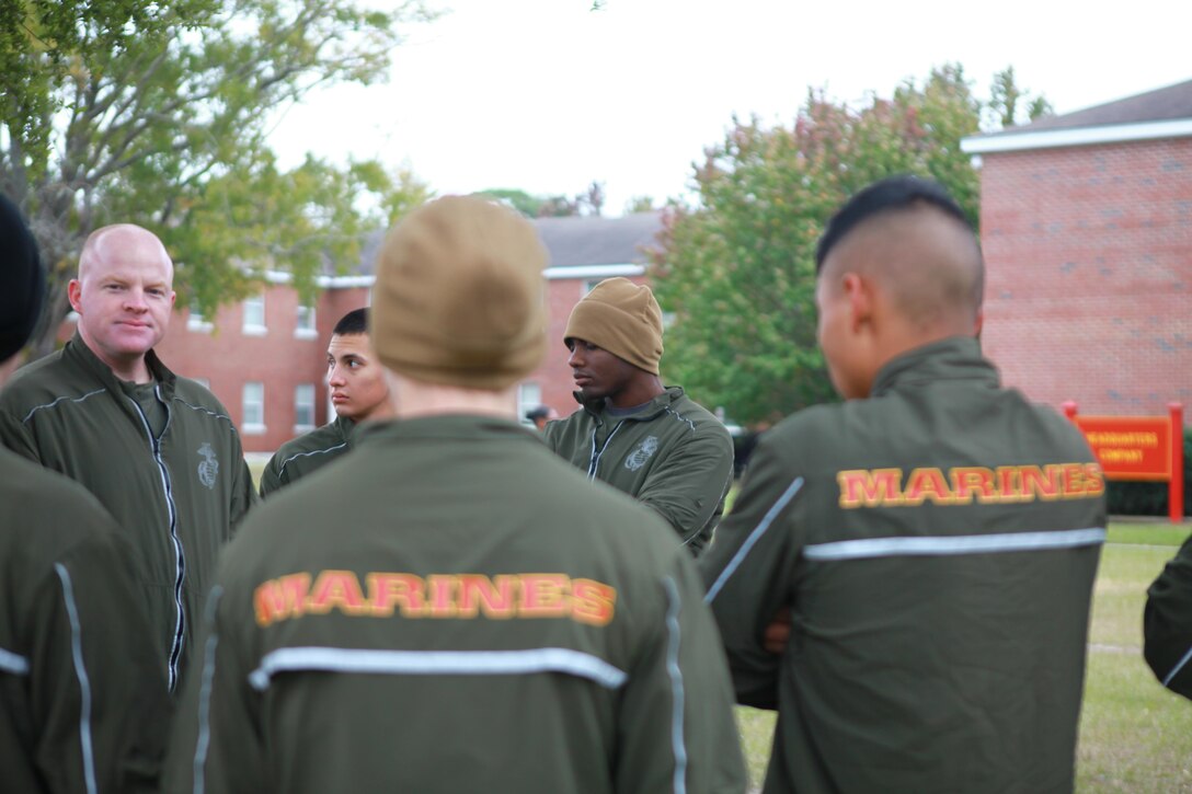 Marines with Headquarters Company, Combat Logistics Regiment 27, 2nd Marine Logistics Group take part in a discussion aboard Camp Lejeune, N.C., Nov. 6, 2012, about some of the issues the Marine Corps is facing. The servicemembers of Headquarters Co. trained in response to issues such as cold-weather injuries and drug abuse. 