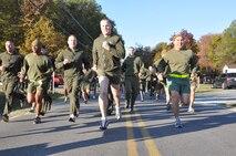 And they’re off! Marines assigned to the Chemical Biological Incident Response Force kick of the Commander’s Challenge on Nov. 6 with the first of three, three-mile runs encompassed in the challenge. 