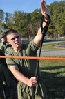 Cpl. Scott Grossinger calls for an evaluator to check his rescue knot, a bowline on a bite, during the Chemical Biological Incident Response Force Commander’s Challenge on Nov. 6.