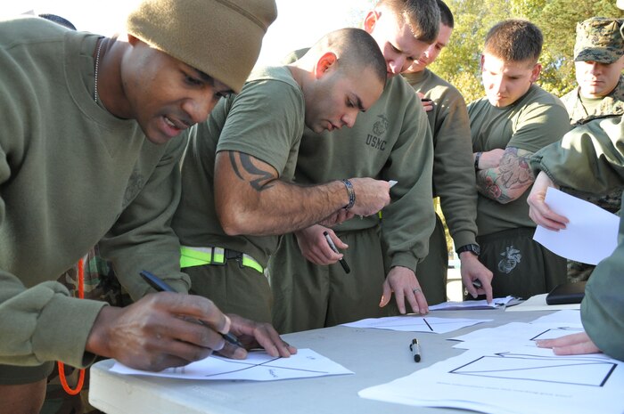 Knowing is half the battle: Marines assigned to the Chemical Biological Incident Response Force are quizzed about FEMA signs at the Commander’s Challenge on Nov. 6. 