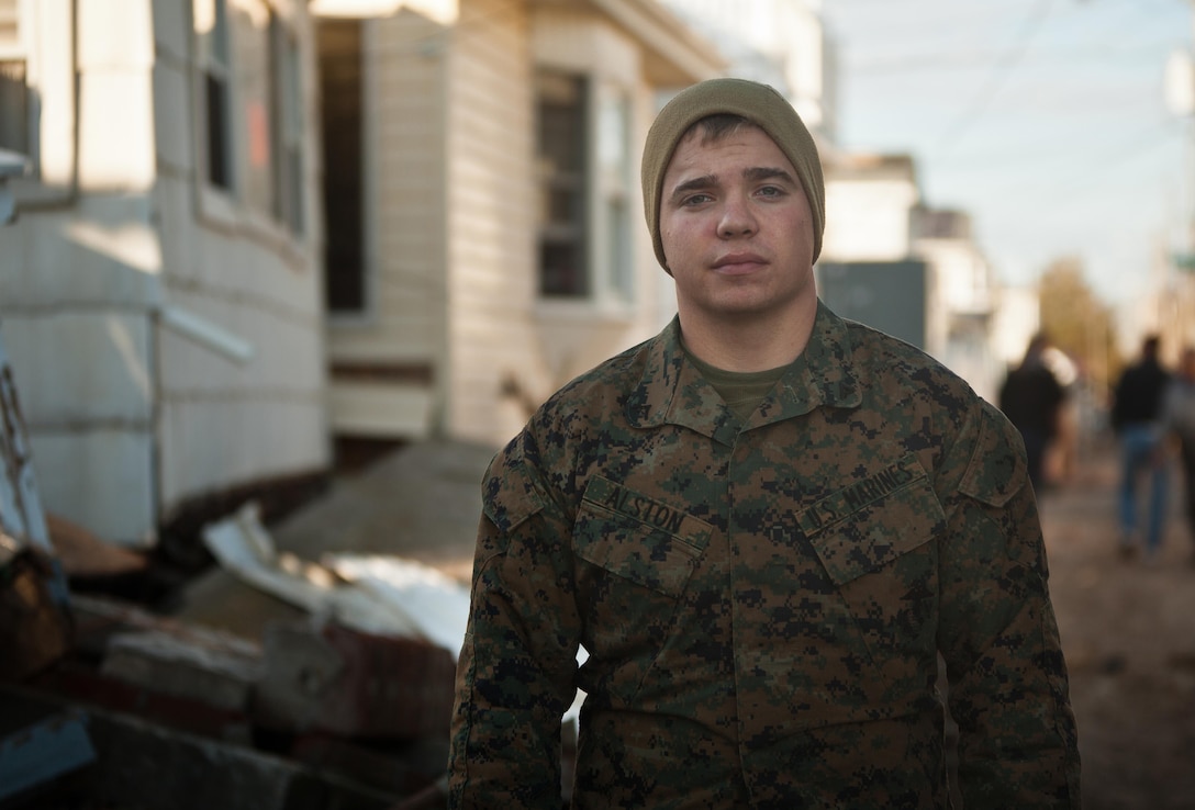Lance Cpl. Joseph Alston is a motor transportation mechanic with support company, 8th Engineer Support Battalion, 2nd Marine Logistics Group, II Marine Expeditionary Force. Alston, a native of Aurora, Ohio, is currently working to clear debris from walkways and public spaces in Breezy Point, N.Y. in order to help residents return to normalcy following the devastation of Hurricane Sandy.