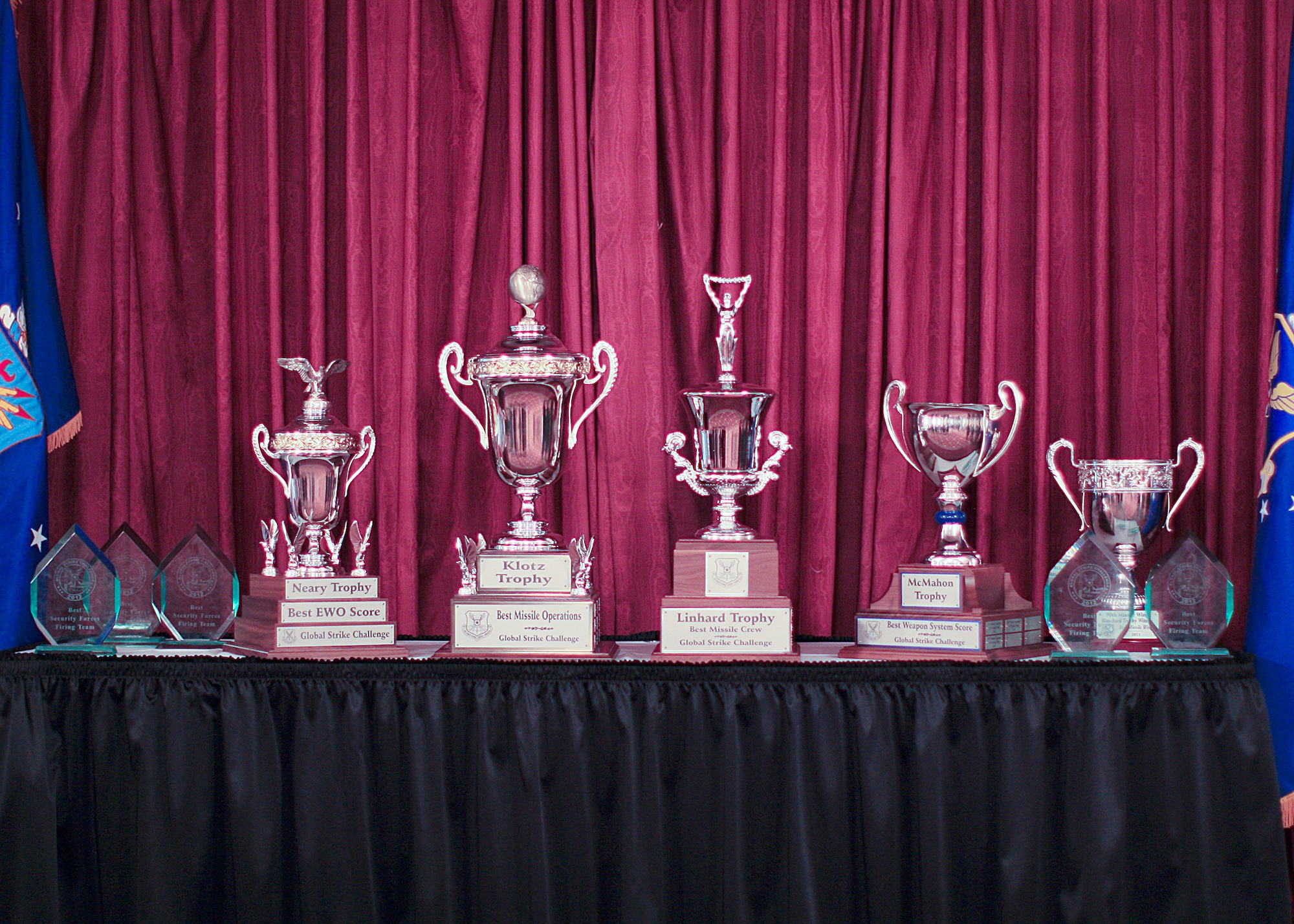 Trophies and awards won by Warren Wranglers during the 2012 Global Strike Challenge on display in the Trail's End Club Nov. 8 during the F. E. Warren Global Strike team's homecoming celebration. (U. S. Air Force photo by Matt Bilden)