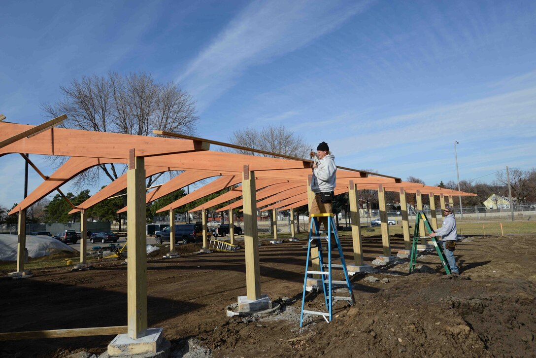 Construction is currently underway on the 934th Airlift Wing picnic pavilion. (Air Force Photo/Paul Zadach)