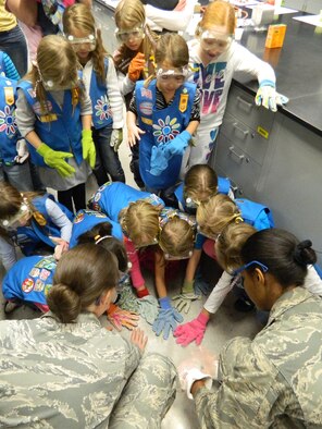 Fifty Girl Scouts ages 5-7 attended the Air Force Academy’s Cool Science workshop Nov. 10, 2012, where they participated in creative chemistry and physics experiements with cadets. (U.S. Air Force photo/Julie Imada)