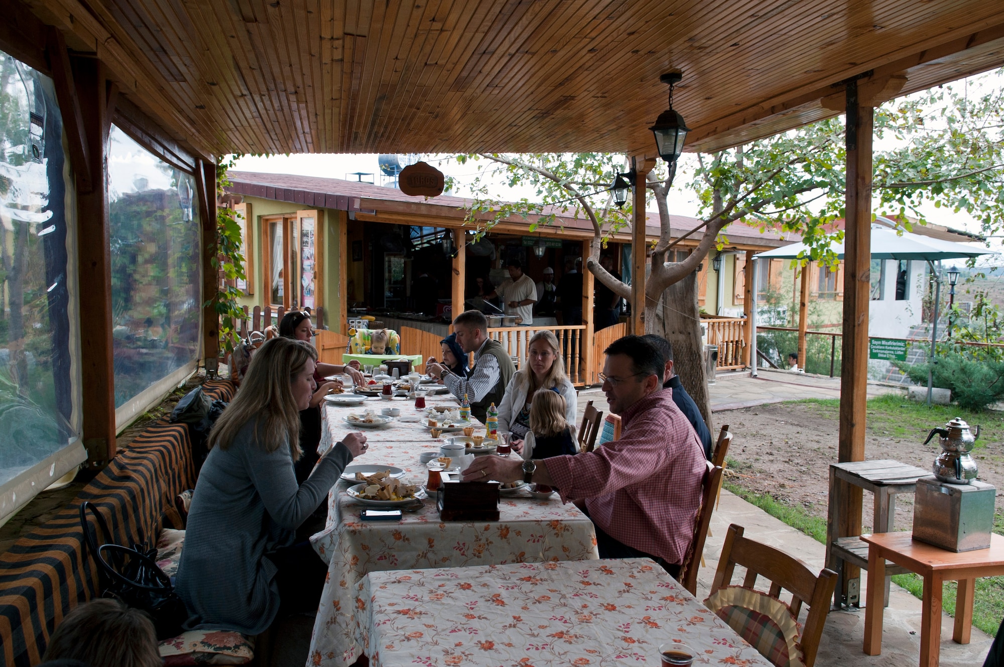 Team Incirlik members have breakfast at Ekotepe Organic Farm Nov. 11, 2012 near Adana, Turkey. Ekotepe is an organic farm about 30 minutes north of Adana that sits on top of a hill and is surrounded by the beautiful Turkish country side. (U.S. Air Force photo by Senior Airman Daniel Phelps/Released)