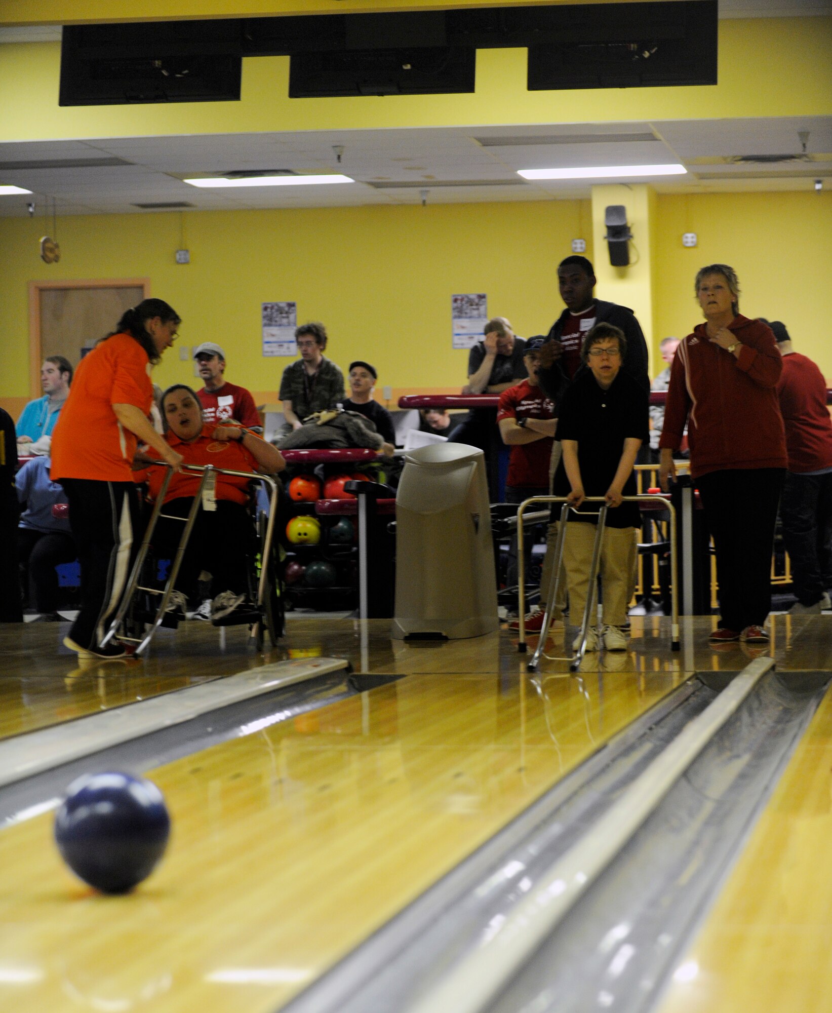 JOINT BASE ELMENDORF-RICHARDSON, Alaska -- Special Olympics participates enjoy their games of bowling during the 2012 Special Olympics Bowling Tournament held at the Polar Bowl Nov. 16. Participants have come from all over Alaska to demonstrate their skills as bowlers. (U.S. Air Force photo/Airman Ty-Rico Lea)