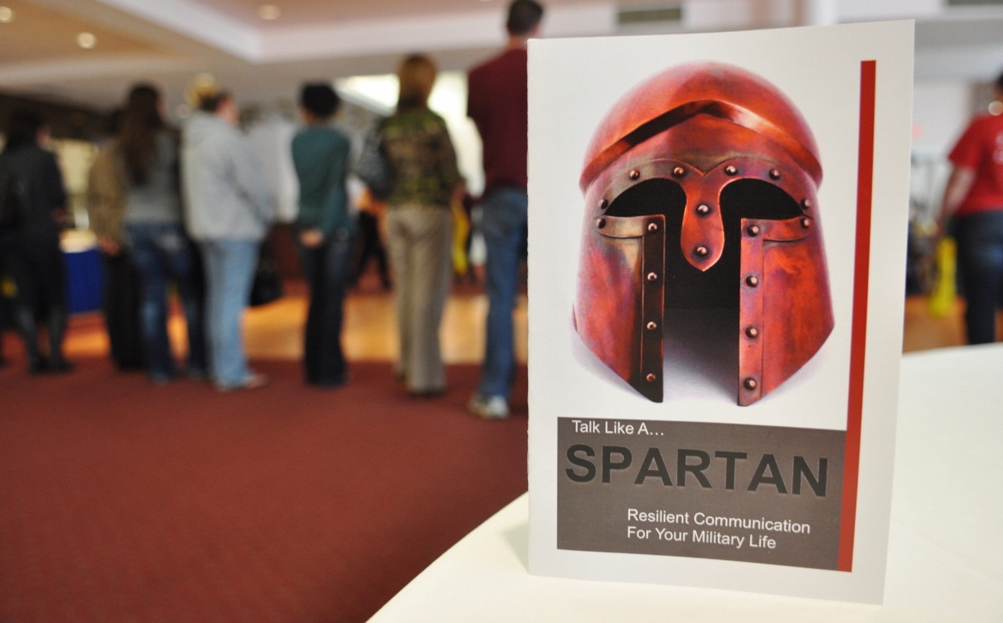 Military life consultant Jacey Eckhart hosted "Talk Like a Spartan," a seminar designed to help military couples improve communication and cohesiveness in their marriage, at the Fort Eustis Club at Fort Eustis, Va., Nov. 16, 2012. Eckhart refers to military families as "Spartan," recalling the ancient Greek culture of hardened, battle-ready warriors whose commitment to military preparedness rooted itself deep within family life. (U.S. Air Force photo by Senior Airman Jason J. Brown/Released)