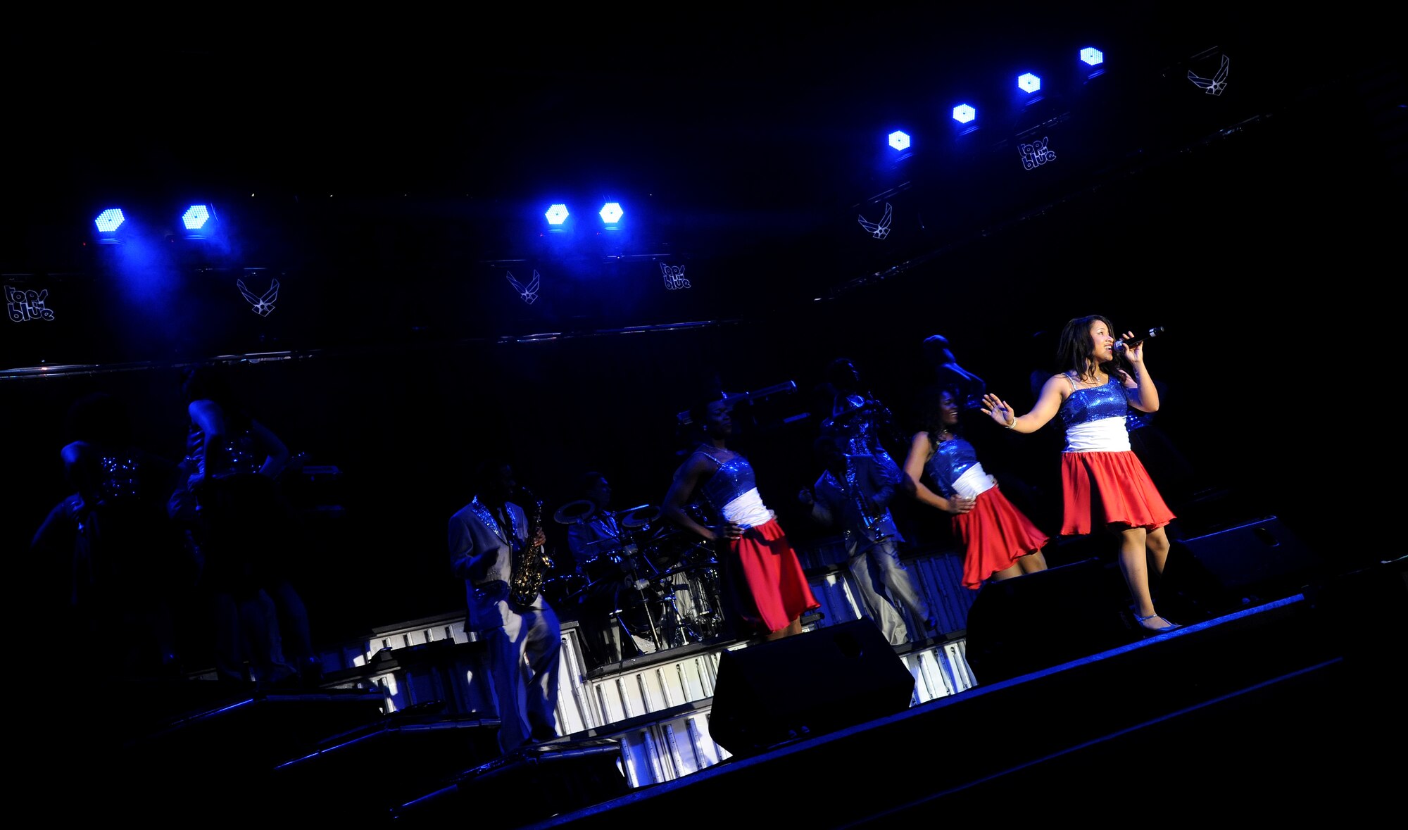 KADENA AIR BASE, Japan--Performers from Tops in Blue perform for a full audience at the Keystone Theater on Kadena Air Base, Japan, Nov. 16, 2012. This year’s Tops in Blue performance entitled “Listen” is being performed for service members and their families throughout the United States as well as 20 countries worldwide. (U.S. Air Force photo/Staff Sgt. Laszlo Babocsi)