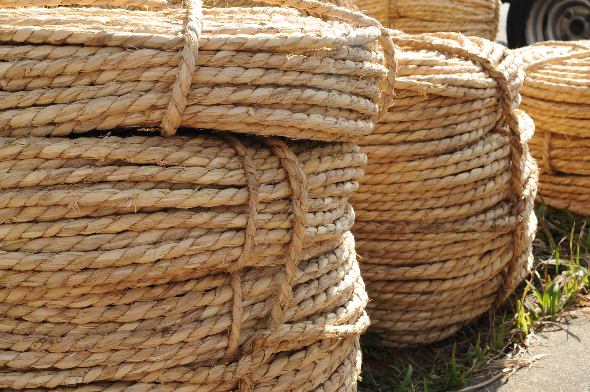 Stacks of rope used for the International Tug-of-War sit in Okinawa City, Okinawa, Japan, Nov. 18, 2012. More than 30 U.S. service members and Okinawan community members volunteered to make the rope that will be used Nov. 24 at the International Tug-of-War. (U.S. Air Force photo/Airman 1st Class Malia Jenkins) 