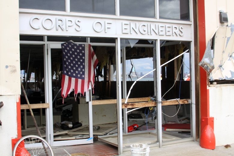 Record level storm surge from Hurricane Sandy severely damaged U.S. Army Corps of Engineers facilities at Caven Point, as seen in this Nov. 2 photo. (U.S. Army photo/Patrick Bloodgood)