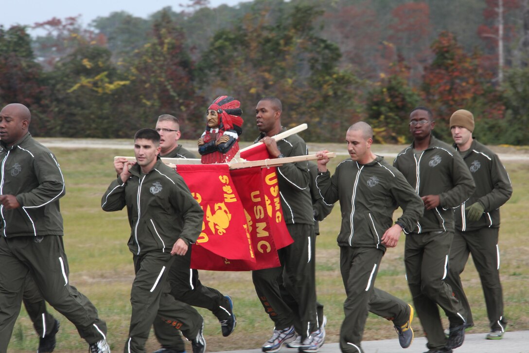 Marines of Marine Air Support Squadron 1 ran the final half hour of the unit’s 2012 24-Hour Chieftain Remembrance Run aboard the air station Nov. 15. The run started at 10 a.m. Nov. 14 and ended the same time on the 15th led by the commanding officer of Marine Air Control Group 28, Col. Peter J. DeVinve. The Chieftains started conducting this run in 1997 following the loss of Cpl. Donald L. Hall, a MASS-1 Marine who died while on leave in March of 1997. The run was conducted every year since and had addition meaning as the years went on. Following the death of Staff Sgt. James Bryson Jr., in March 2006 the Chieftains conducted the run in remembrance of all Chieftains from the past and present said Lt. Col. Alfred M. Sanchez, the commanding officer of MASS-1. "The Chieftains started this run to remember a fallen comrade and we will continue this tradition not only to remember Staff Sgt. Bryson and Cpl. Hall but also every Marine who walks the halls of MASS-1." added Sanchez.