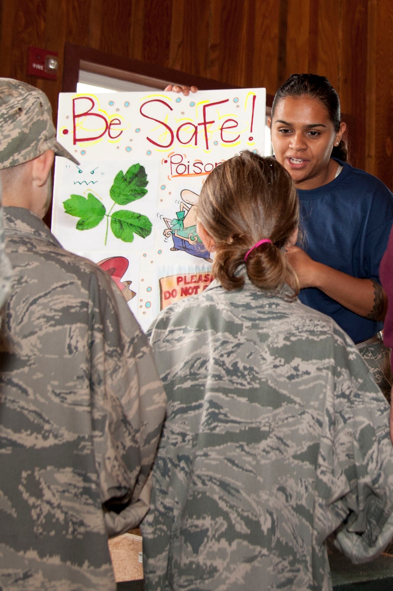 VANDENBERG AIR FORCE BASE, Calif. – A volunteer for the Kids Understanding Deployment Operations event gives a safety briefing to children going through a Pre-Deployment Function line at Cocheo Park here Saturday, Nov. 17, 2012. KUDOS simulated a deployment processing line for dependents to help them understand the deployment process their parents or guardians go through before deployment. (U.S. Air Force photo/Senior Airman Lael Huss)