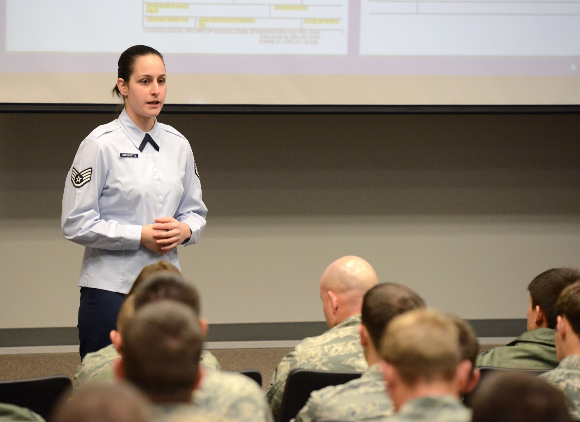 Staff Sgt Nida Garunkstis, 336 Training Support Squadron NCO in charge, Survival Evasion Resistance Escape Medical Admin, has been selected as a member of Team Fairchild's elite, Fairchild's Finest at Fairchild Air Force Base, Wash. (U.S. Air Force photo by Steve Plaisance)
