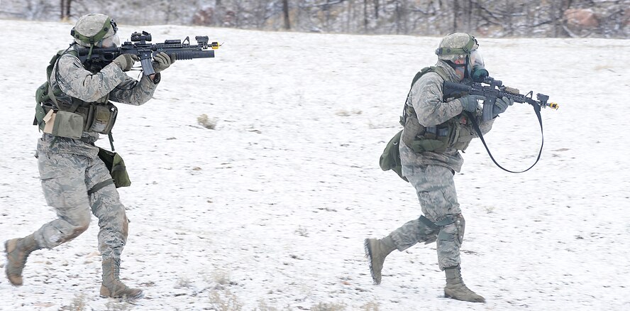 CAMP GUERNSEY, Wyo. - Airmen from the 791st Missile Security Forces Squadron participated in the 10-day, nuclear-convoy training exercise, called Road Warrior, here Nov. 10. Road Warrior is designed to teach Airmen how to safeguard, transport and recover strategic assets and to make certain the skills the Airmen learn become embedded into their daily mission. (U.S. Air Force photo/Senior Airman Jesse Lopez)