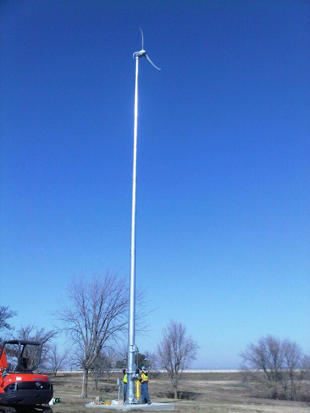 The new wind turbine at Council Grove Lake in Kansas is capable of producing enough energy to power 24 100-watt light bulbs or 6-8 computers.