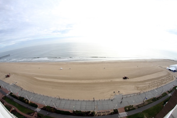 A scenic overview of the Virginia Beach replenishment project area in Virginia Beach, Va., with the boardwalk the U.S. Army Corps of Engineers built in the foreground. The Norfolk District, U.S. Army Corps of Engineers awarded the contract to Weeks Marine of Camden, N.J. The $11.925 million bid includes the placement of 1,250,000 cubic yards of sand from 17th Street to 70th Street. The federal investment for this re-nourishment cycle is $8.9 million, or 65 percent of the total project cost, including design, construction and administration costs. 