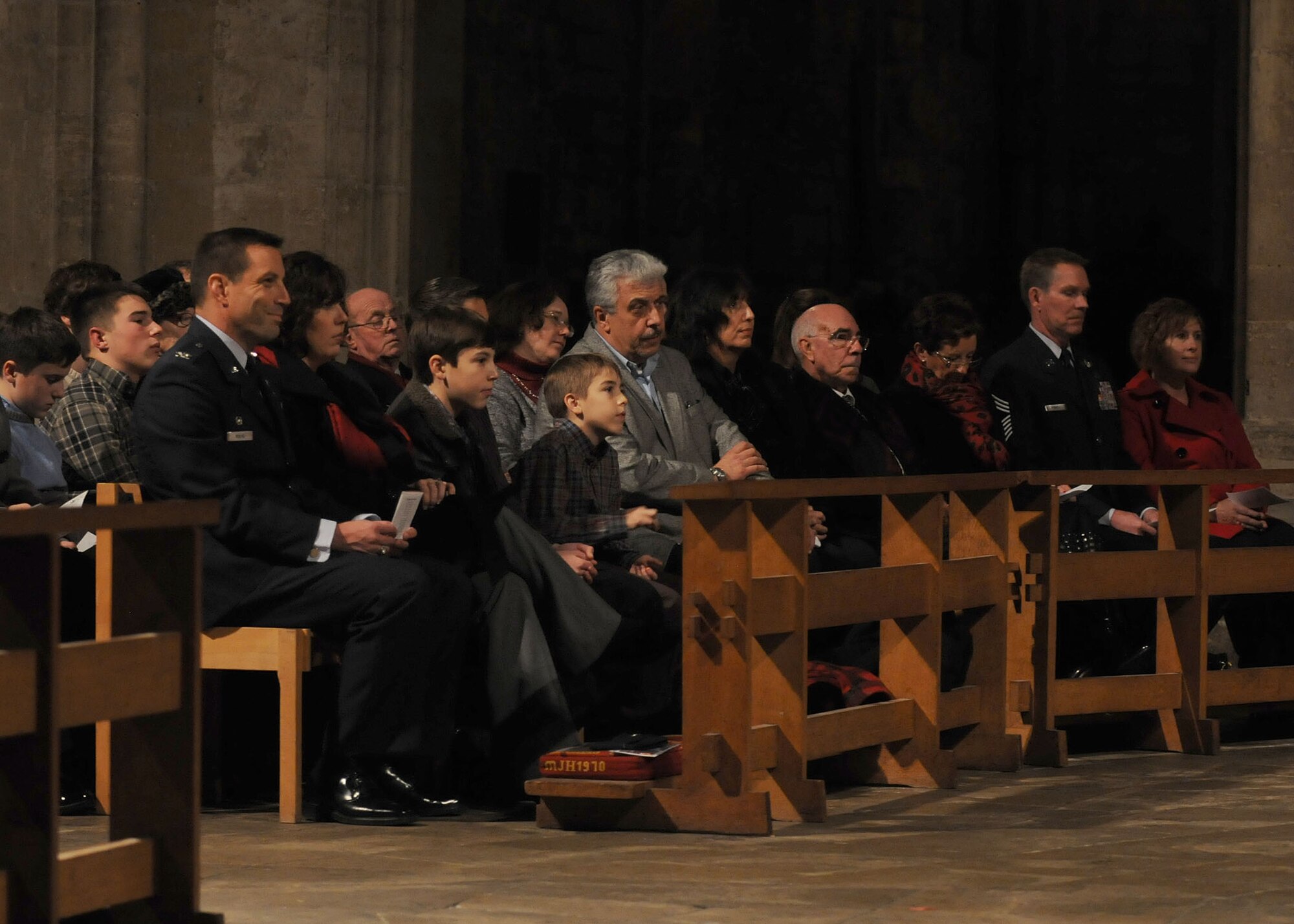 ELY, England - American Service members, their families and other employees of RAF Mildenhall and RAF Lakenheath attend a service on the eve of Thanksgiving Nov. 21, 2012, at Ely Cathedral. The 26th annual Thanksgiving service gave U.S. service members in England an opportunity to enjoy a holiday service at one of the cathedrals in the local area. (U.S. Air Force photo by Staff Sgt. Tabitha M. Lee/Released)