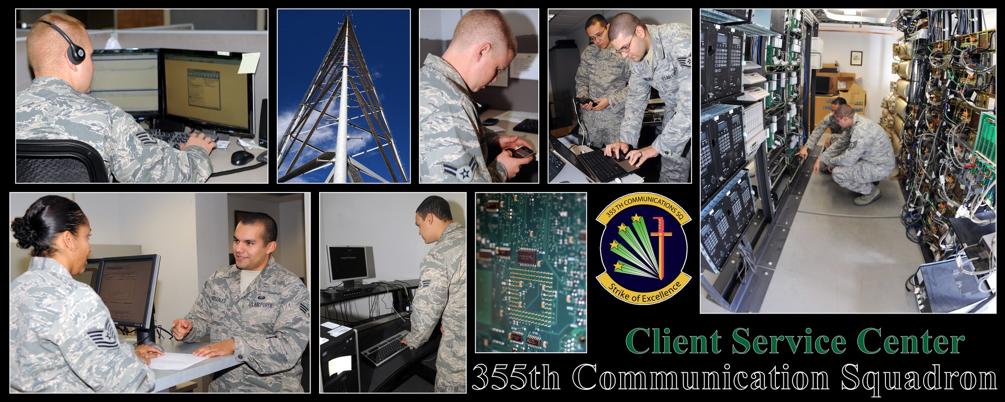 The 355th Communication Squadron client service center helps over 6,000 individuals base-wide. They are responsible for helping with computer and hard drive issues, blackberry problems, radio communications, and more. (U.S. Air Force photo by Senior Airman Brittany Dowdle)