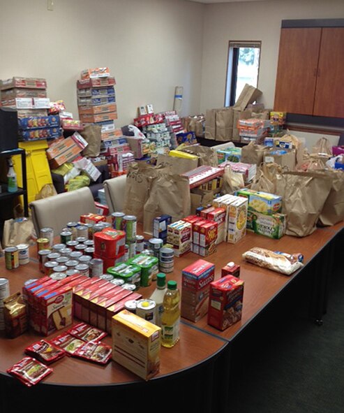 Members of the 446th Maintenance Squadron came out on top in the Care and Share food drive competition. The members of the squadron earned the coveted ?Care and Share? Trophy for their efforts supporting the 446th Airlift Wing's Thanksgiving Food Drive.  The average donation per person, for the squadron, was worth $26.76, for a total value of $3,399, and 1,560 pounds in food and funds donated.  (Courtesy photo)