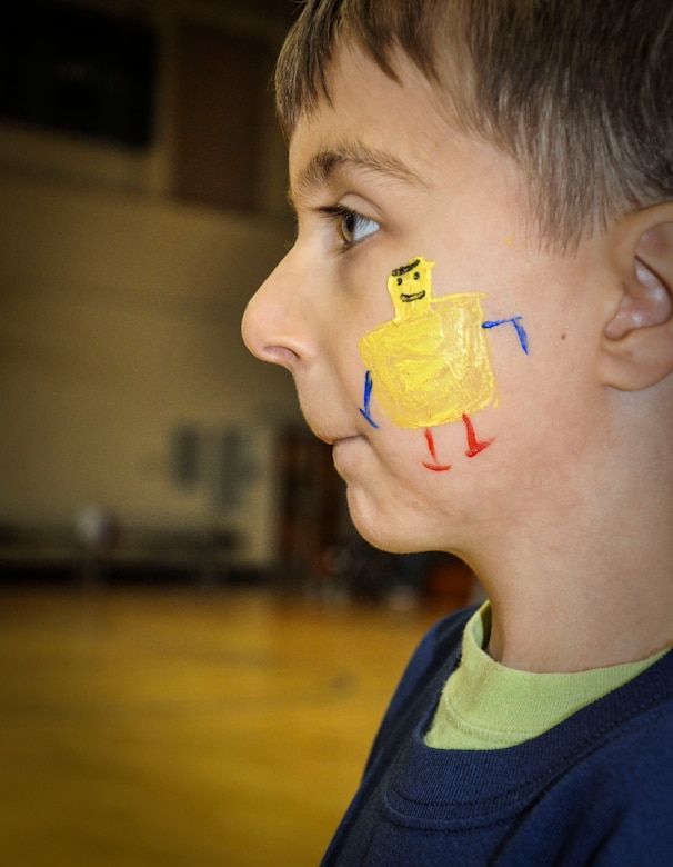 Jack Kordenbrock displays his painted face during the Joint Base Charleston Exceptional Family Member Program’s Special Olympics Event Nov. 17, 2012, at the JB Charleston – Air Base Fitness Center, S.C. The event provided EFMP members the opportunity to develop physical fitness skills and make connections with other children. (U.S. Air Force Photo / 1st Lt. Jennifer Swann)