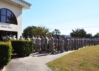 Air Force Reservists queue up outside the dining facility for a traditional Thanksgiving meal at Duke Field, Fla., during the 919th Special Operations Wing’s November unit training assembly. The 919th Force Support Squadron’s DFAC food services team served up hundreds of meals to allow the Citizen Commandos to enjoy turkey and all of the trimmings in advance of the Thanksgiving holiday.  (U.S. Air Force photo/Dan Neely)