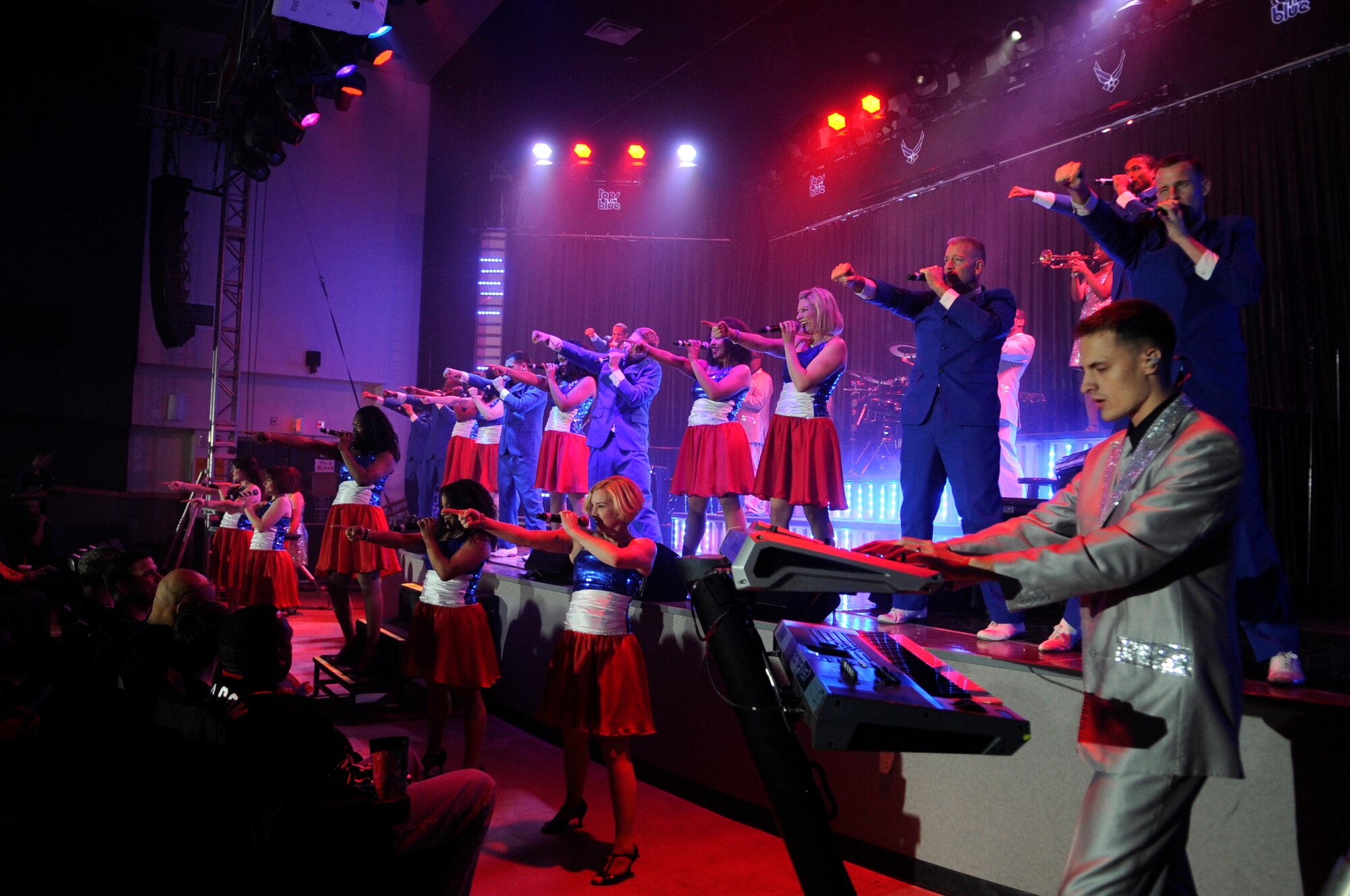 The Tops in Blue 2012 World Tour entertains the Wolf Pack during a performance Nov. 20, 2012, at Kunsan Air Base, Republic of Korea. For nearly 60 years, the Tops in Blue crew has traveled around the world to entertain and raise the moral of service members. (U.S. Air Force photo/Senior Airman Brigitte N. Brantley)