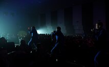 Members from Tops in Blue dance for the Wolf Pack during their Nov. 20, 2012 show, at Kunsan Air Base, Republic of Korea. As an expeditionary entertainment unit, they travel to military bases around the world to perform for military personnel and their families. (U.S. Air Force photo/Senior Airman Brigitte N. Brantley)