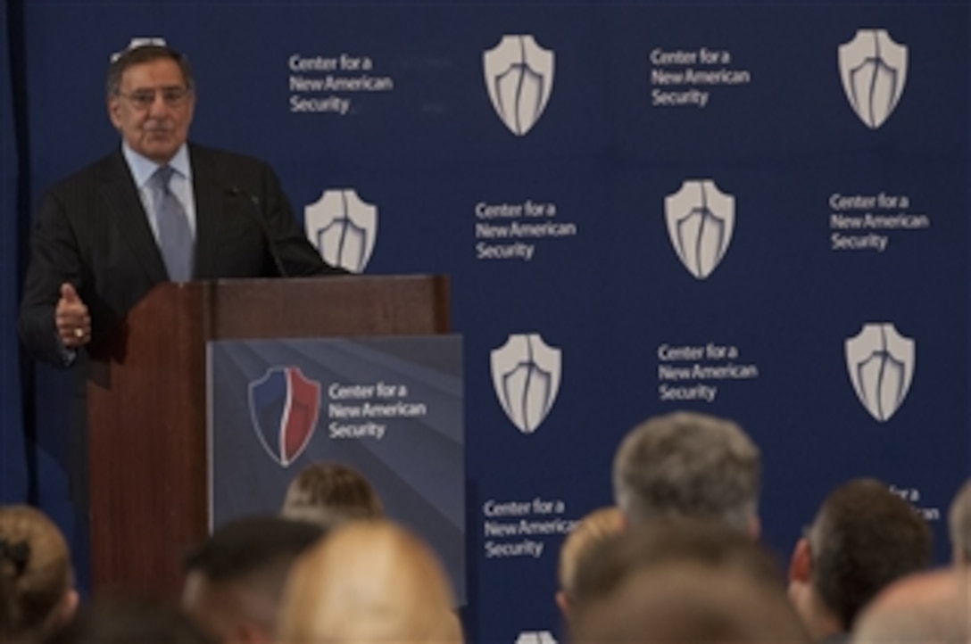 Secretary of Defense Leon E. Panetta addresses the audience at the Center For a New American Security in Washington D.C., on Nov. 20, 2012.  Panetta discussed some of the significant national security challenges and opportunities that lie ahead.  