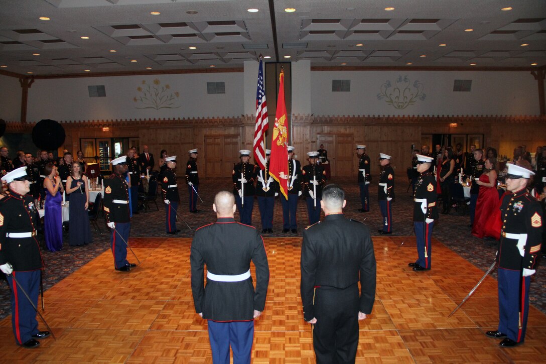 Marines of Recruiting Station Lansing celebrate the 237th Marine Corps Birthday at Boyne Mountain Resort on Nov. 10. 