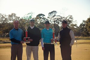 11/05/2012 – Staff Sgt. David Corter, Staff Sgt. Vincent Bustillo, Staff Sgt. Brandon Edwards and Staff Sgt. Brandon Brown, all assigned to the 628th Security Forces Squadron, accepted their trophies for the 2012 Intramural Golf Season and Playoff championship Nov. 5, 2012, at Wrenwoods Golf Course at Joint Base Charleston – Air Base, S.C. The 628th SFS won the intramural golf season and came out on top against the 437th Aerial Port Squadron during the championship. Players from the  628th Communications Squadron, 628th Civil Engineer Squadron, 373rd Training Squadron, 628th SFS, 1st Combat Camera Squadron, 437th APS, 437th Maintenance Squadron and 14th Airlift Squadron participated in the golf league. (Courtesy photo) 



