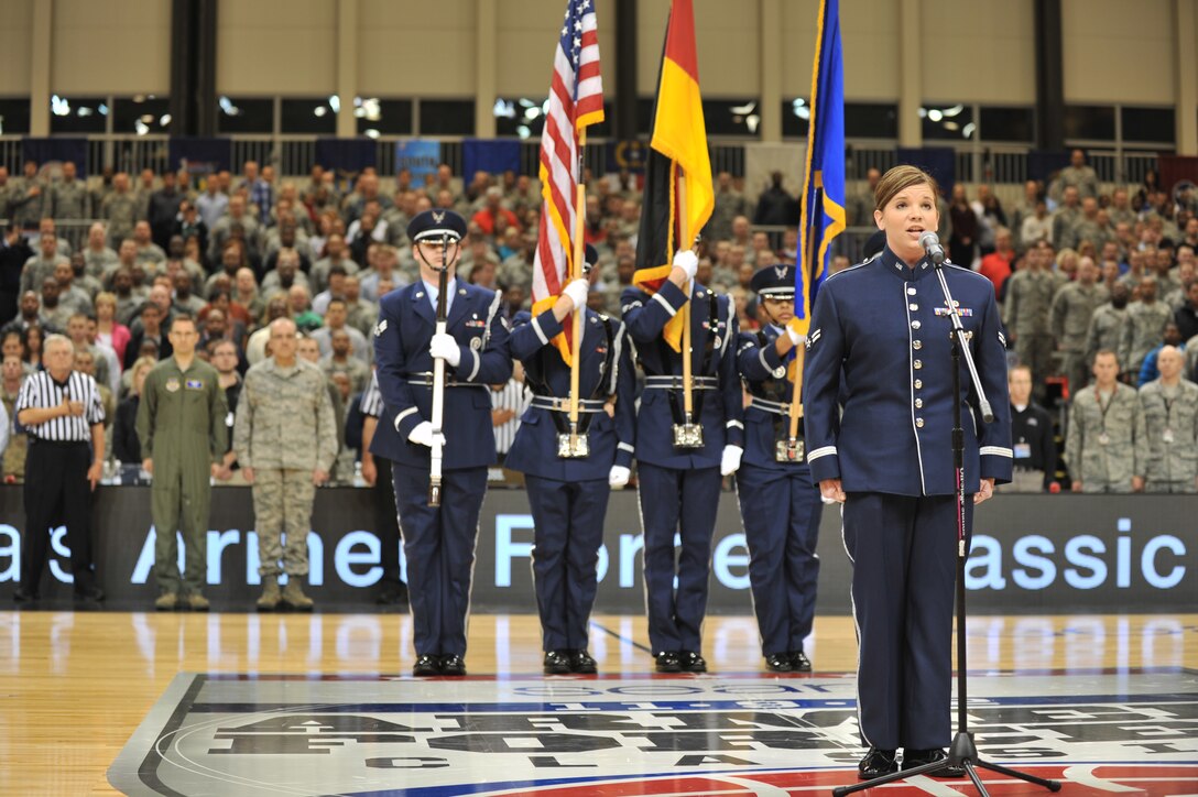 On November 12, A1C Melissa Lackore performed the German and American anthems for a capacity audience at The ESPN Armed Forces Classic on Ramstein Airbase.  