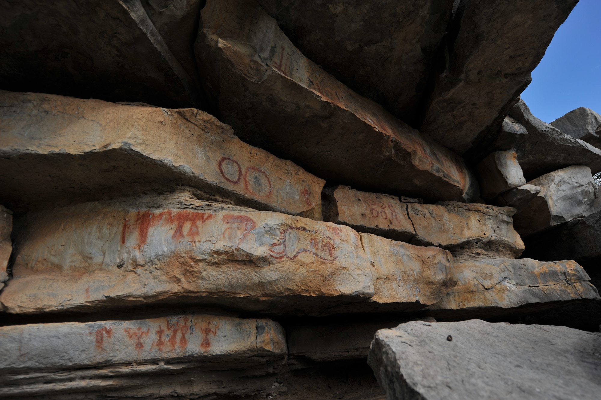 PAINT ROCK, Texas – This is the last set of rocks seen on the Paint Rock tour Nov. 24. The rocks here are protected from the elements, by other large overhanging rocks. (U.S. Air Force Photo/ Airman 1st Class Michael Smith)