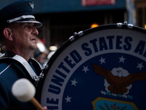The U.S Air Force Band performs during the 86th Annual Macy's Thanksgiving Day Parade, Nov. 22, 2012, in New York City. Two hundred Airmen from the U.S. Air Force Band and Honor Guard marched in the parade with a televised audience of 55 million viewers and a live audience of more than three million spectators. (U.S. Air Force photo by Senior Airman Perry Aston)
