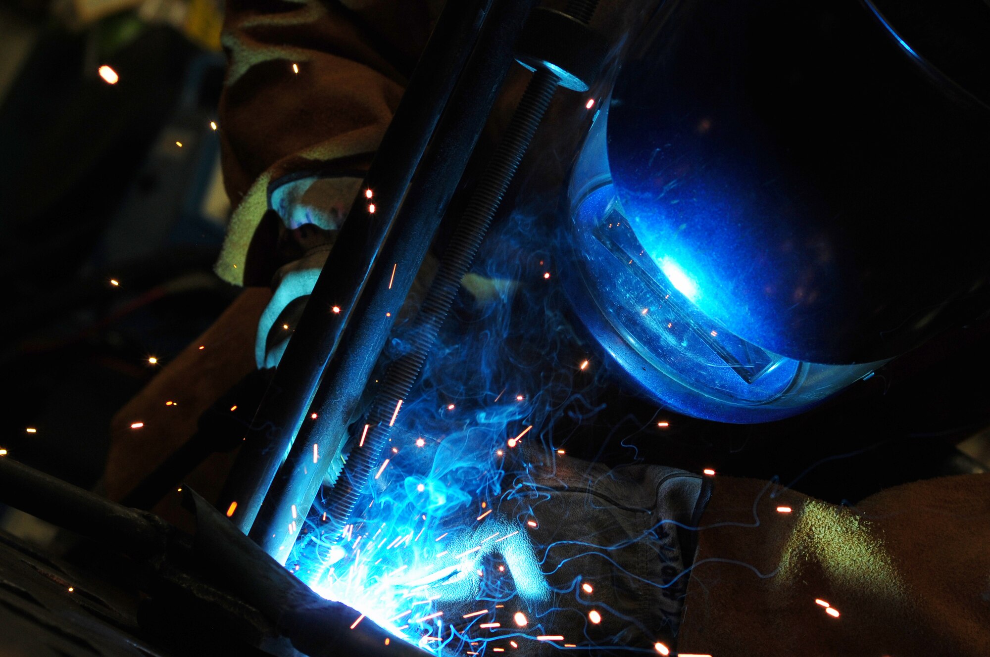ROYAL AIR FORCE LAKENHEATH, England – Staff Sgt. Michael Hooper, 48th Equipment Maintenance Squadron metals technology craftsman, uses a metal inert gas welder Nov. 20, 2012. The 48th EMS metals technology shop’s mission is to function as the U.S. Air Force’s welders by fabricating or repairing aircraft and ground equipment components. (U.S. Air Force photo by Airman 1st Class Cory D. Payne)