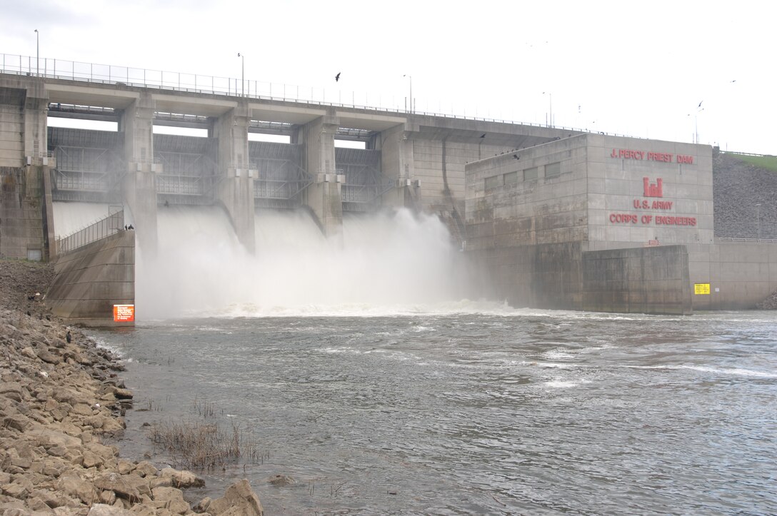 J. Percy Priest Dam releasing water on May 06, 2012, Nashville, Tenn. (USACE photo by Leon Roberts)