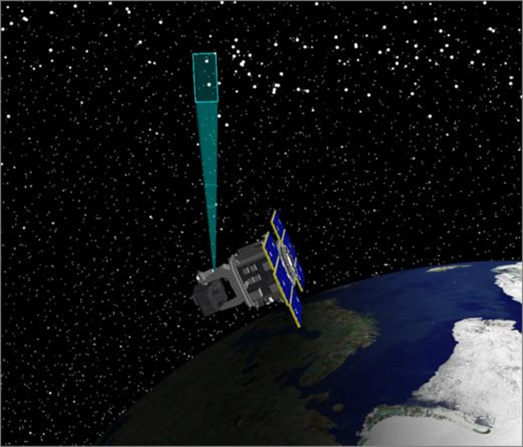 An artist's depiction of the Space Based Space Surveillance satellite. The Joint Space Operations Center uses data collected from SBSS to track orbiting objects in geostationary and low earth orbit, providng space situational awareness to U.S. miliitary and commercial space users. Members of the 1st and 7th Space Operations Squadron command and control the satellite