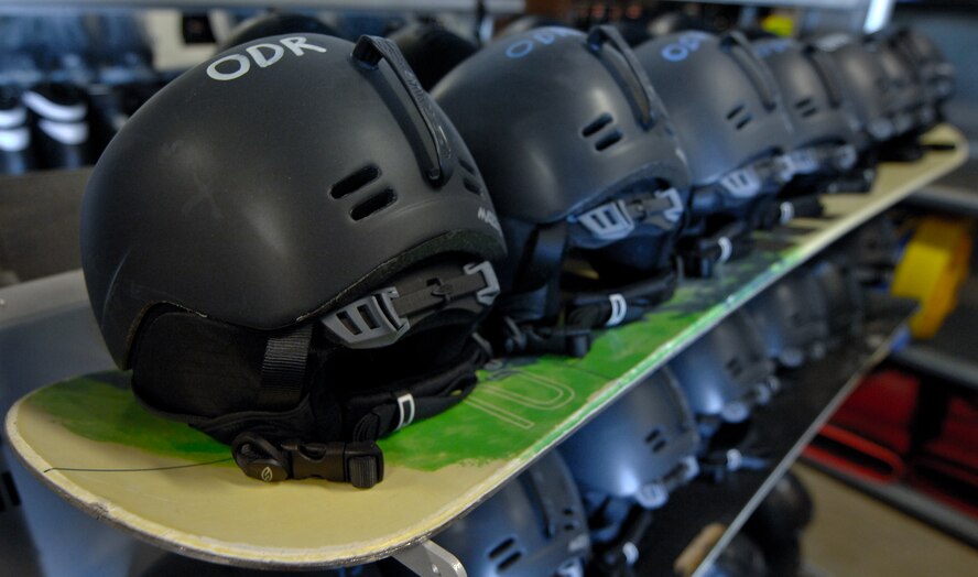 The 28th Force Support Squadron Outdoor Recreation office at Ellsworth Air Force Base, S.D. offers helmets along with a wide range of winter sports equipment rentals. Airmen can protect themselves while participating in winter sports by taking lessons in their chosen sport and wearing protective gear and appropriate clothing. (U.S. Air Force photo by Airman 1st Class Audra M. Hornbacher/Released)
