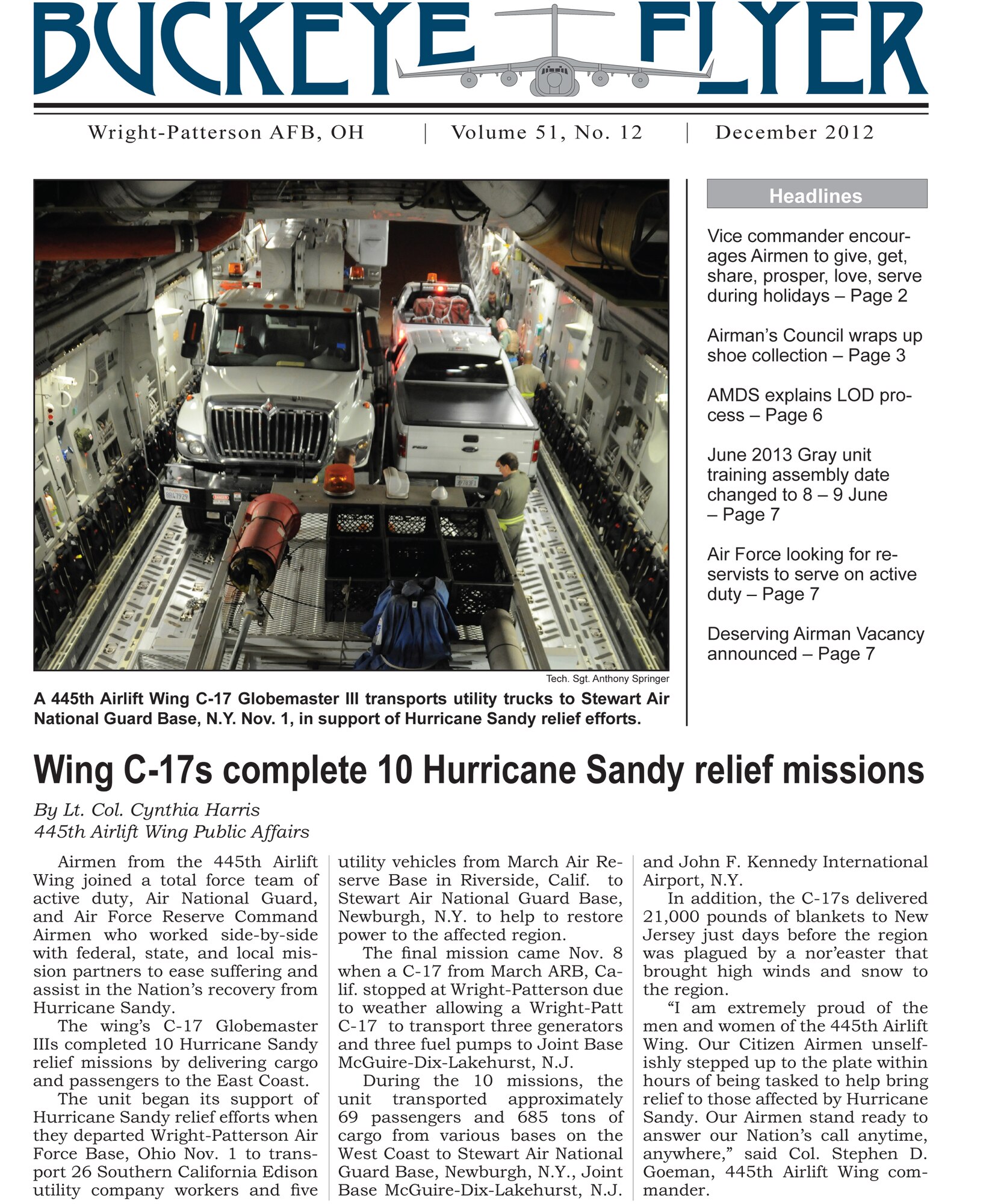WRIGHT-PATTERSON AIR FORCE BASE, Ohio - The Buckeye Flyer is the official publication of the 445th Airlift Wing and includes eight pages of stories, photos and features. (U.S. Air Force photo)
