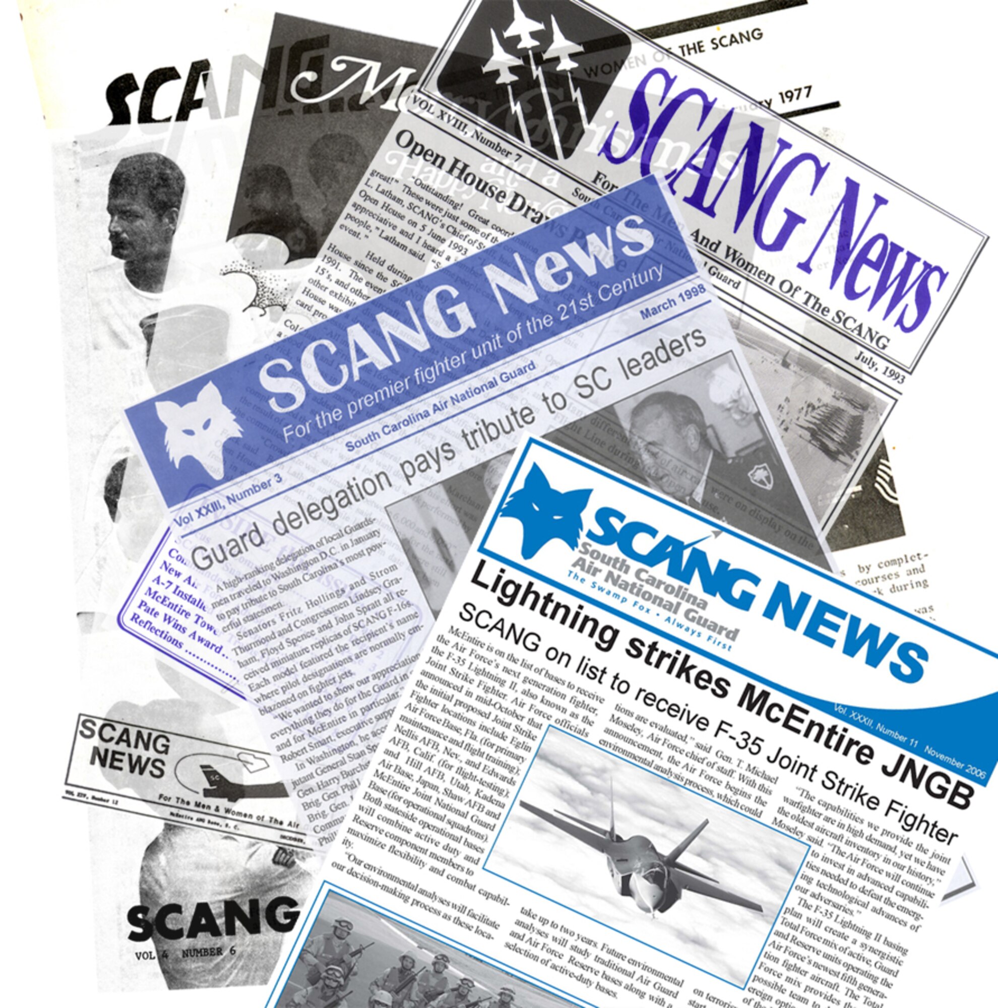 SCANG News cover pages from years past.